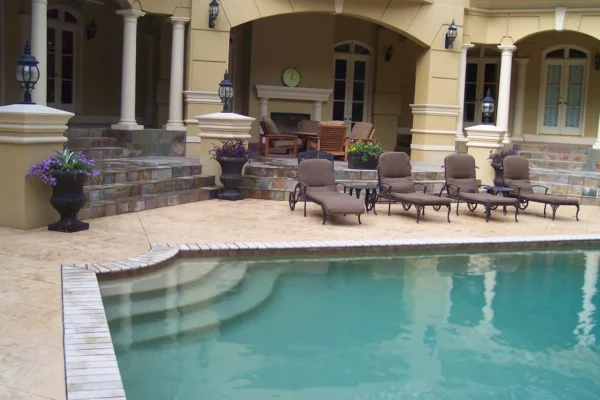 Stamped concrete pool deck