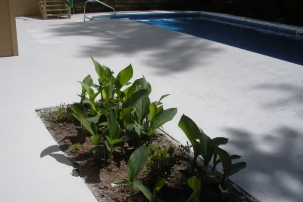 Resurfaced concrete pool deck