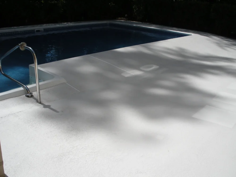 Resurfaced concrete pool deck