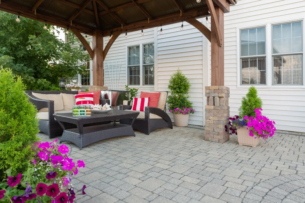 Patio built with concrete pavers