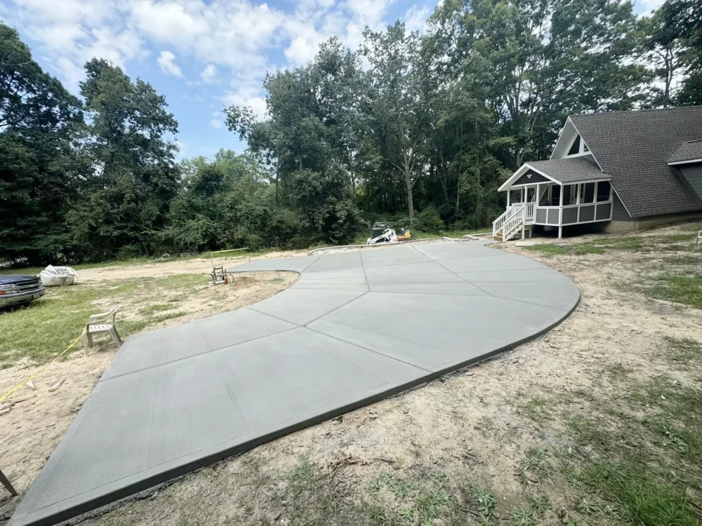 Recently poured concrete driveway