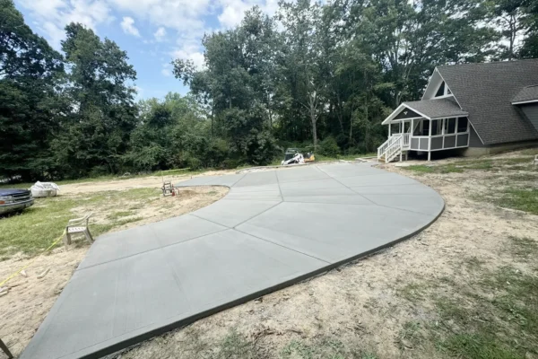 Recently poured concrete driveway