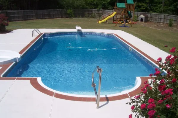 Resurfaced concrete pool deck