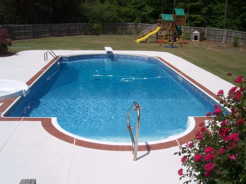 Resurfaced concrete pool deck